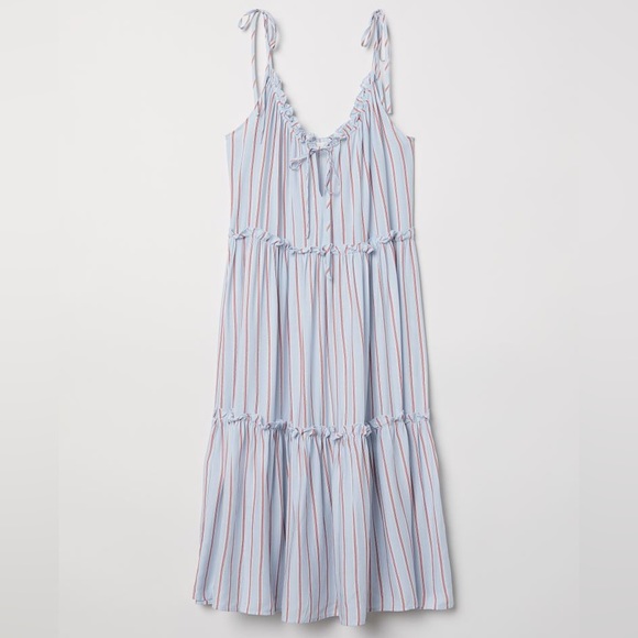H&M Striped Midi Dress Sz 14 - Picture 1 of 6